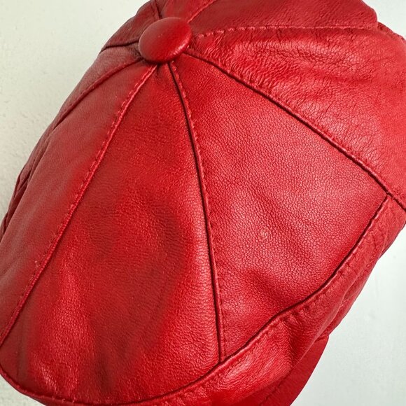 Vintage Newsboy Cap Hat Red Soft 100% Leather main image 9